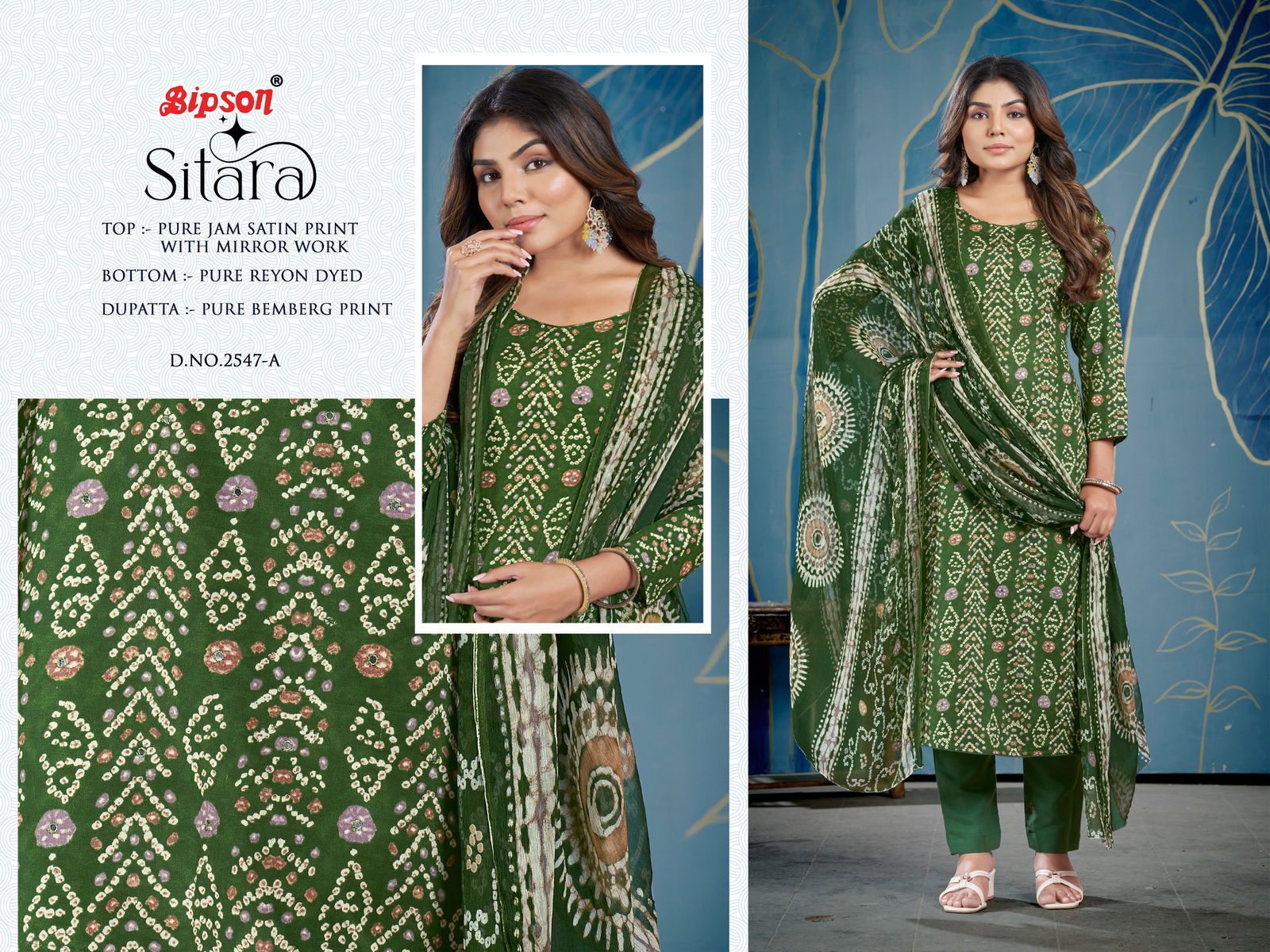 Sitara 2547 By Bipson Jam Satin Mirror Work Printed Dress Material Wholesale Market In Surat